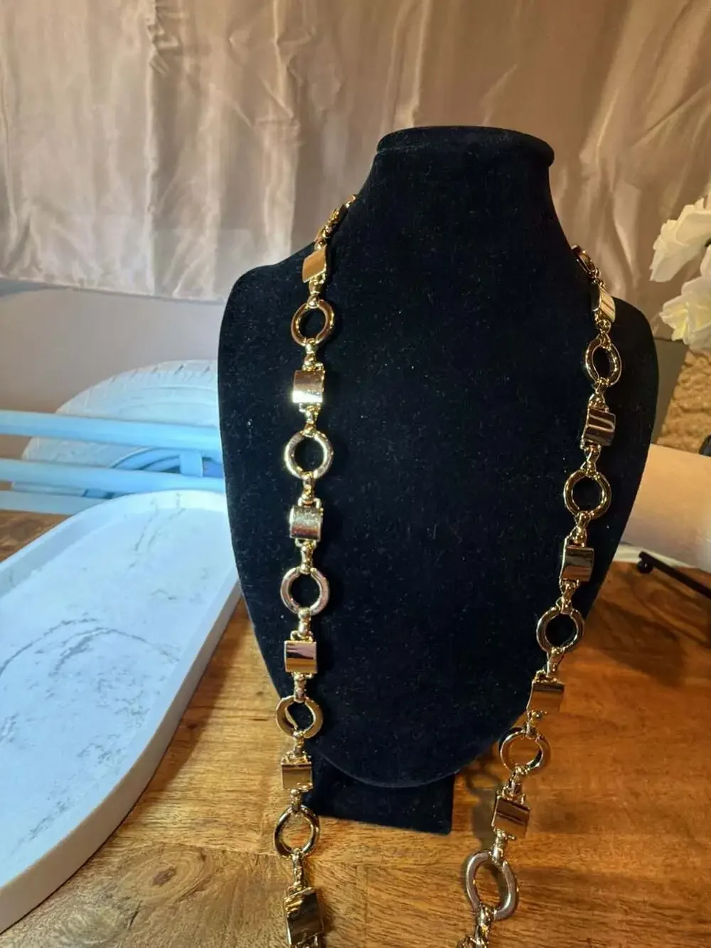 Fossil Gold Tone Link Chain Belt with Padlock Charm